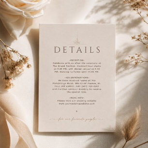 Pequeña Tarjeta de detalles de boda editorial beige de cha