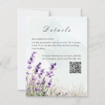 Tarjeta de Detalles de Boda Elegante Lavanda y Ver
