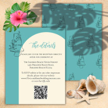 Tarjeta de Detalles de Boda en la Playa con Código