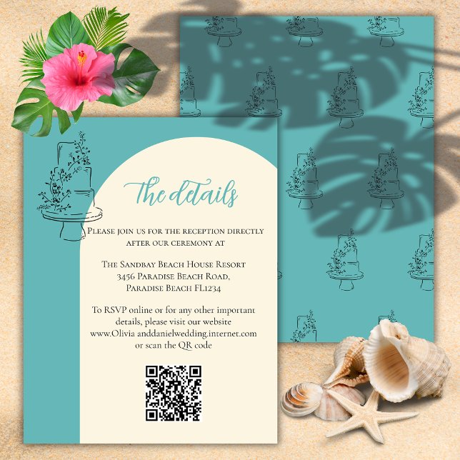 Pequeña Tarjeta de Detalles de Boda en la Playa con Código (Subido por el creador)