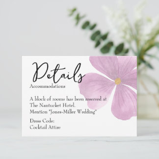 Pequeña Tarjeta de detalles de boda - Tema floral morado e