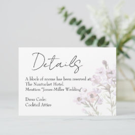 Pequeña Tarjeta de Detalles de Boda - Tema Floral Púrpura