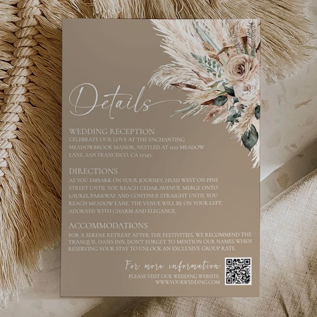 Pequeña Tarjeta de Detalles de Inclusión de Boda Boho con  (Rustic Tan Boho Wedding Details Card Template | Terracotta Fall Enclosure Card Printable )