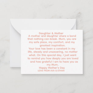 Pequeña Tarjeta de Día de la Madre y hija de bonos - Poem
