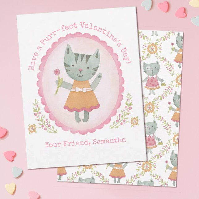 Pequeña Tarjeta de Día de San Valentín para gato (A cute pink kitty cat Valentines day card. Personalize it for a Valentine's Day school gift exchange)