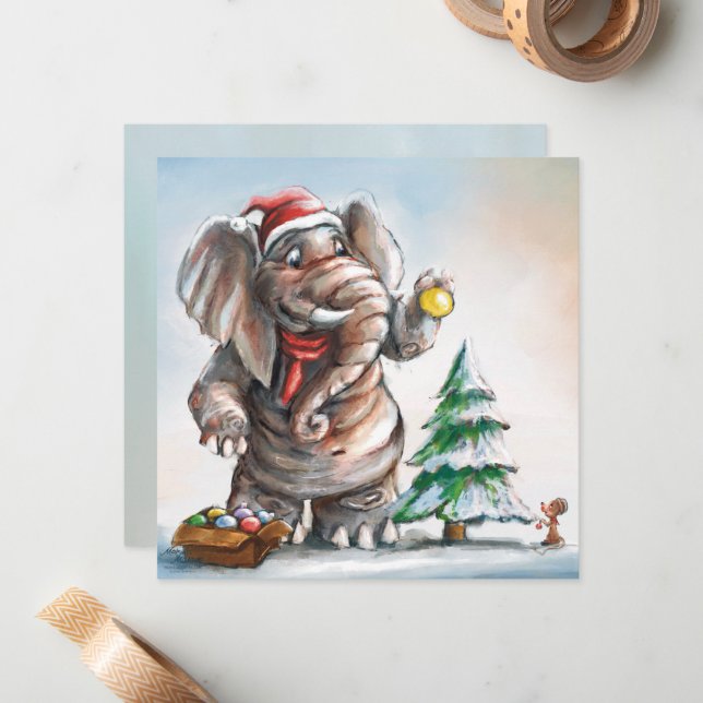 Pequeña Tarjeta de elefante y ratón - por Monika Marzec (Anverso/Reverso In Situ)