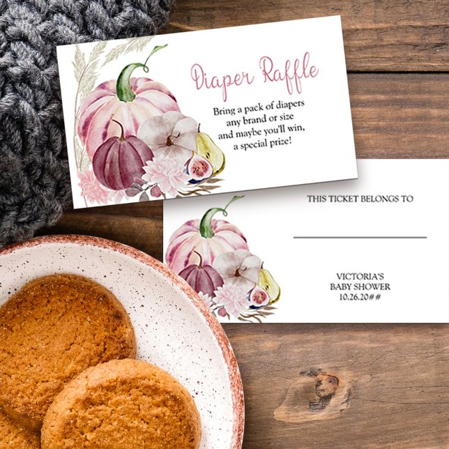 Pequeña tarjeta de envoltura Raffle de calabaza ro (Fall baby shower diaper raffle enclosure card with pink pumpkins)