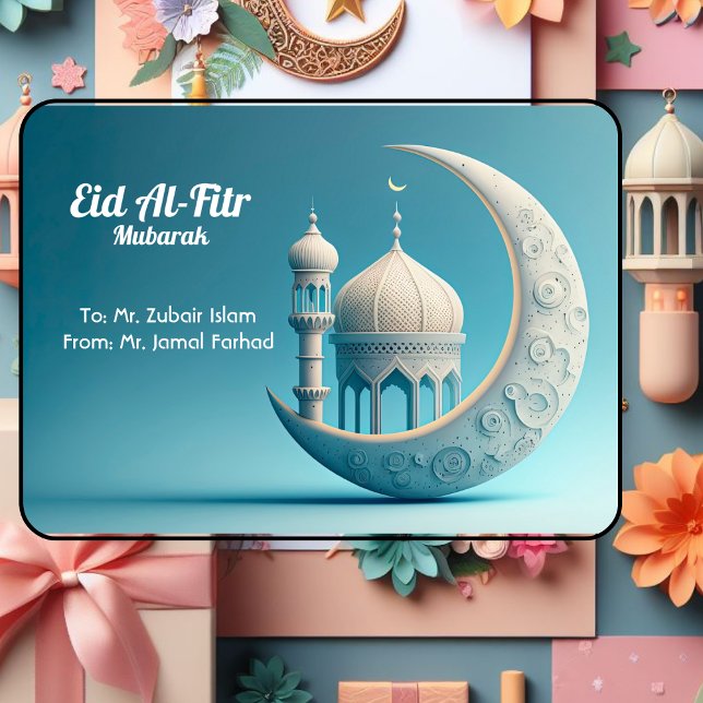 Pequeña Tarjeta de felicitación Blue Elegant Eid Al-Fitr (Subido por el creador)