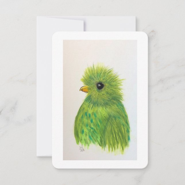 Pequeña tarjeta de felicitación para aves verdes (Anverso)