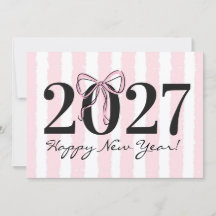Tarjeta de Feliz Año Nuevo 2027 con Lazo de Rayas 