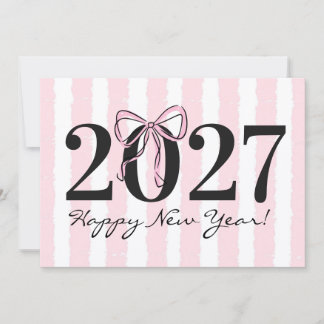 Pequeña Tarjeta de Feliz Año Nuevo 2027 con Lazo de Rayas 