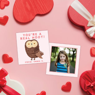 Pequeña Tarjeta de foto de aulas rosa lechuza de San Valen