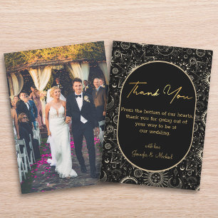 Pequeña tarjeta de foto mística de boda de oro negro