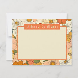 Pequeña Tarjeta de grapado horizontal Retro Naranja Floral