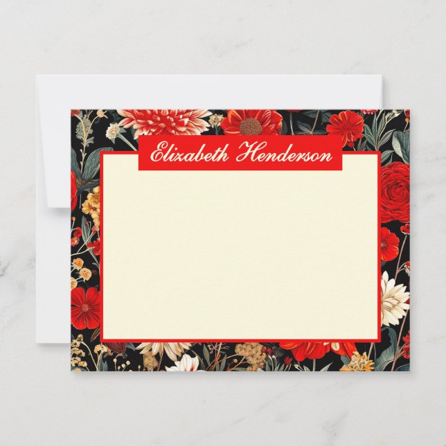 Pequeña Tarjeta de grapería horizontal A6 con flores rojas (Anverso)
