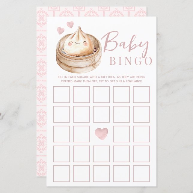 Pequeña tarjeta de juego de bingo Baby Shower rosa (Anverso / Reverso)