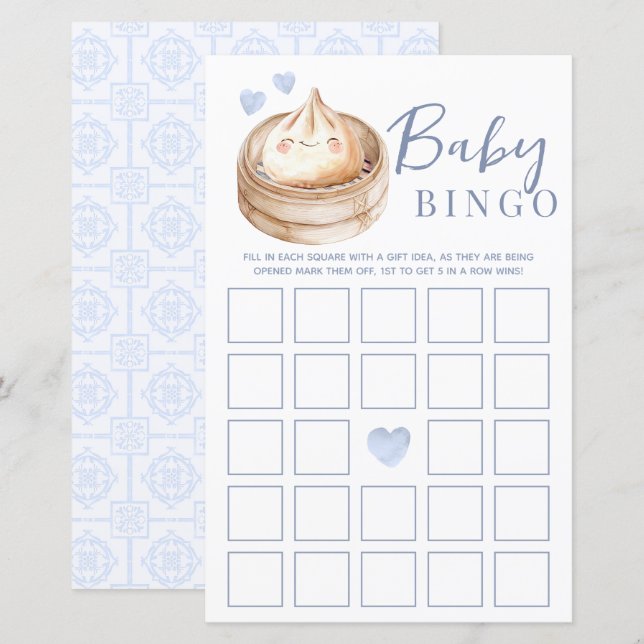 Pequeña tarjeta de juego de bingo de Baby Shower | (Anverso / Reverso)