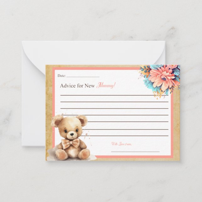Pequeña Tarjeta de mami Boho Pink Bear Baby Shower Advance (Anverso)