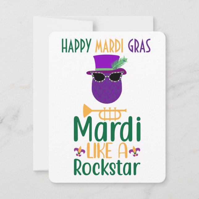 Pequeña Tarjeta de Mardi Gras como una estrella de rock (Anverso)