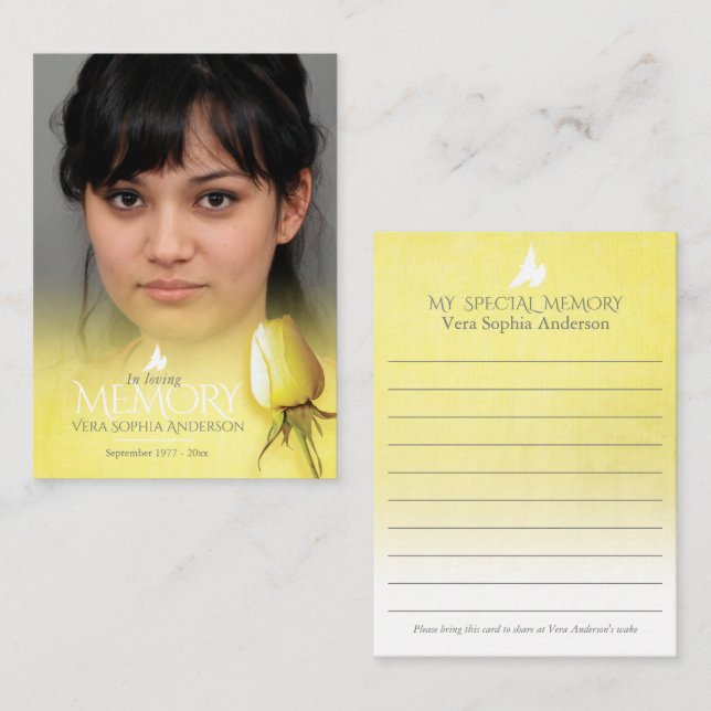 Pequeña Tarjeta de memoria de rosa amarilla para conmemora (Anverso / Reverso)