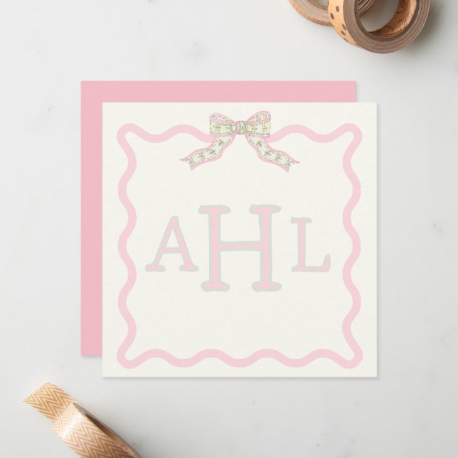 Pequeña Tarjeta de mensaje fotográfico Coquette Monogram (Anverso/Reverso In Situ)