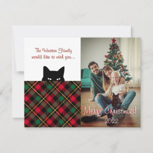 Pequeña Tarjeta de Navidad a Cuadros Rojos de Sneaky Cat W