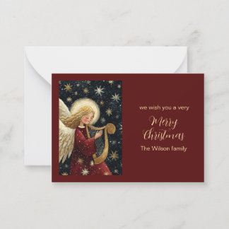Pequeña Tarjeta de Navidad Ángel Arpa Noche Estrellada