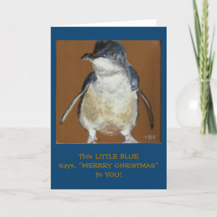 Pequeña tarjeta de Navidad azul del pingüino