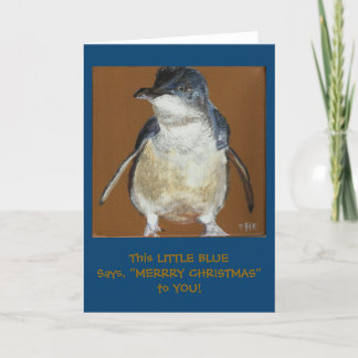 Pequeña tarjeta de Navidad azul del pingüino