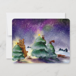 Pequeña Tarjeta de Navidad con Acuarela de Animales del Bo