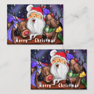 Pequeña Tarjeta de Navidad con Papá Noel y Reno - Divertid