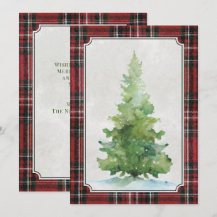 Pequeña Tarjeta de Navidad de Cuadro Escocés Vintage Rojo