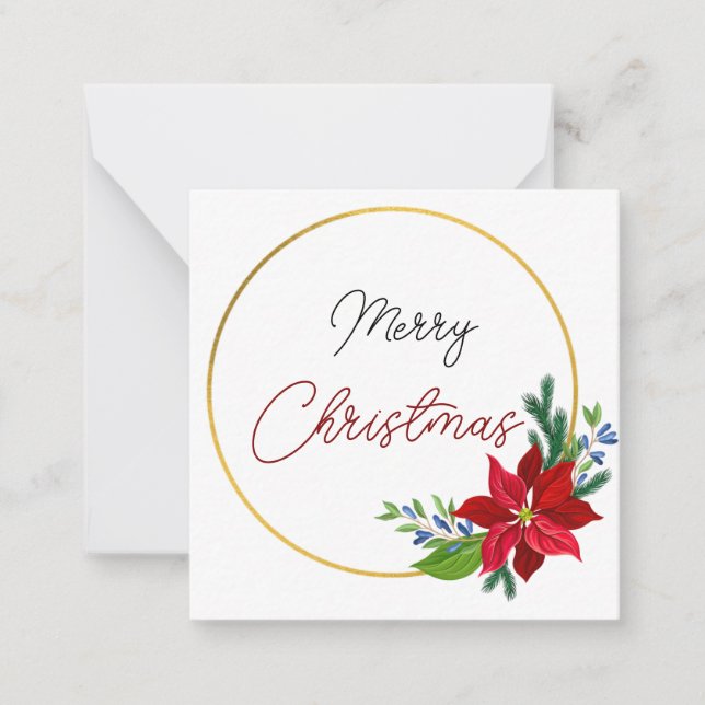 Pequeña Tarjeta de Navidad de lujo alegre con flores rojas (Anverso)