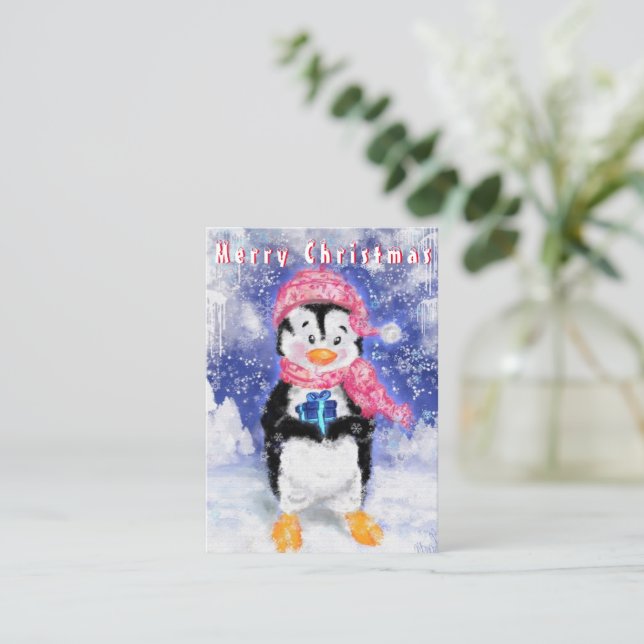 Pequeña Tarjeta de Navidad de Pingüino (Anverso de pie)