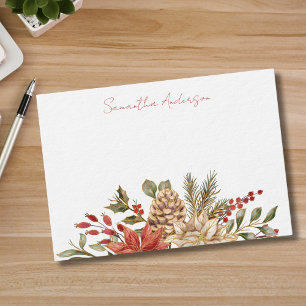 Pequeña Tarjeta de Navidad de pino floral rojo personaliza