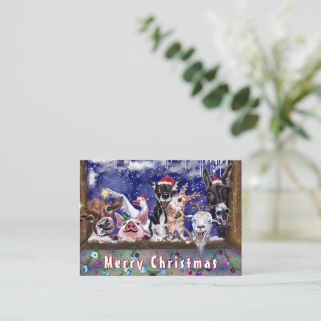 Pequeña Tarjeta de Navidad, divertida fiesta de animales d (Anverso de pie)