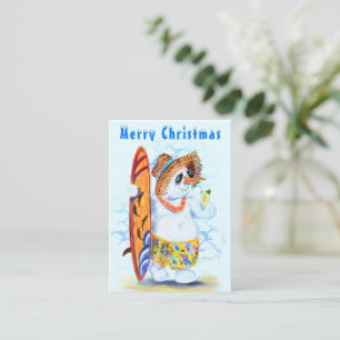 Pequeña Tarjeta de Navidad Hombre de Nieve Surfista Divert