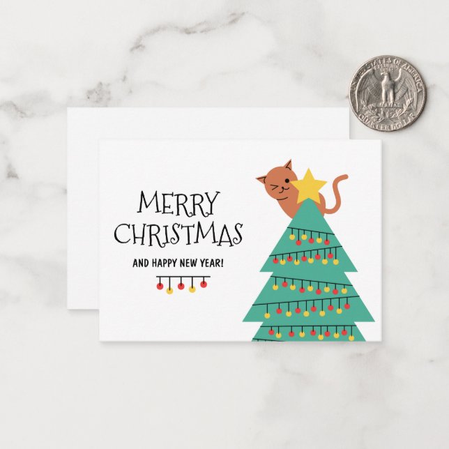 Pequeña Tarjeta de Navidad personalizada del gato de Feliz (Anverso/Reverso In Situ)