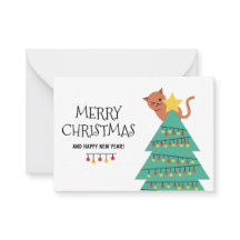 Tarjeta de Navidad personalizada del gato de Feliz