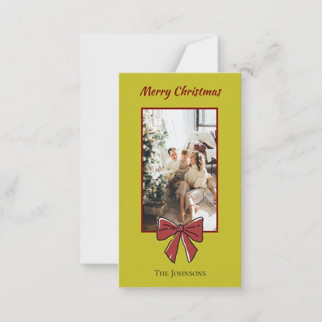 Pequeña Tarjeta de Navidad Personalizada | Lazo Rojo (Anverso)