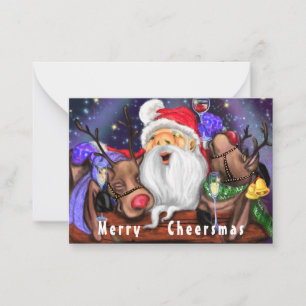 Pequeña Tarjeta de Navidad Santa y Renoes - Divertido