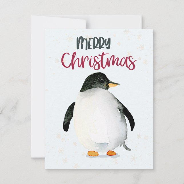 Pequeña Tarjeta de Navidades de acuarela pingüino (Anverso)