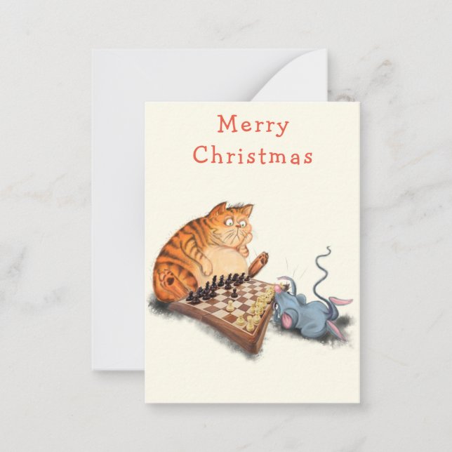 Pequeña Tarjeta de Navidades divertidos de ajedrez para ga (Anverso)