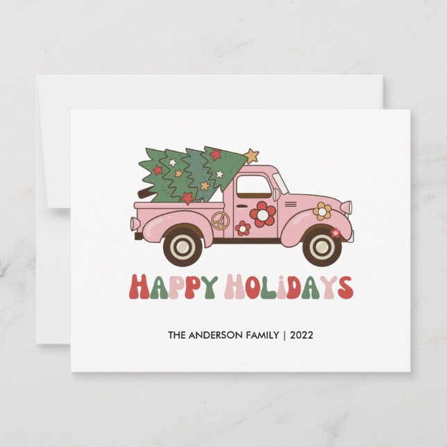 Pequeña Tarjeta de Navidades Retro Truck Happy Holidays (Anverso)