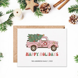 Pequeña Tarjeta de Navidades Retro Truck Happy Holidays