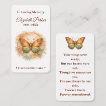 Tarjeta de oración conmemorativa de mariposa acuar