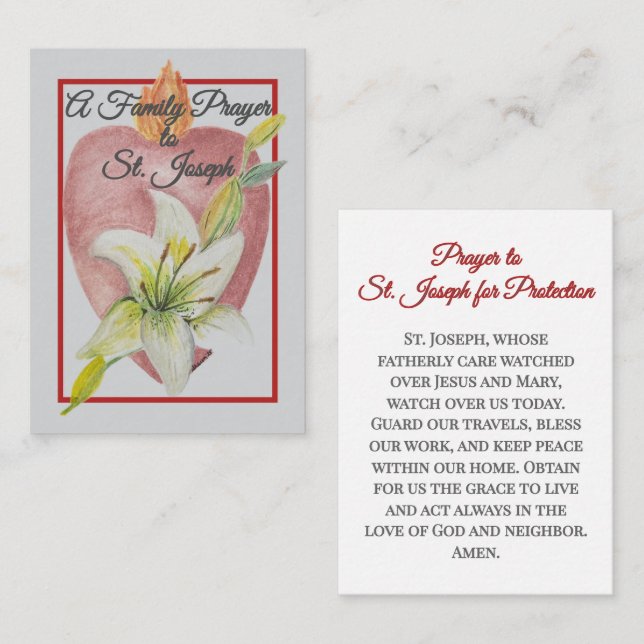 Pequeña Tarjeta de oración familiar de San José | Hogar ca (Anverso / Reverso)