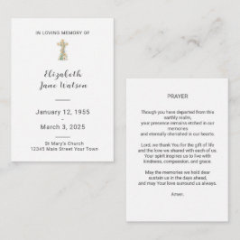 Pequeña Tarjeta de oración Funeral Cruz Floral