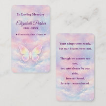 Tarjeta de Oración Memorial Mariposa Celestial