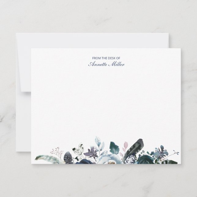 Pequeña Tarjeta de Papelería Personalizada Navy Boho Flora (Anverso)